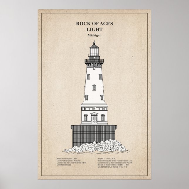 Rock of Ages Lighthouse - Michigan - SBD Poster (Framsidan)