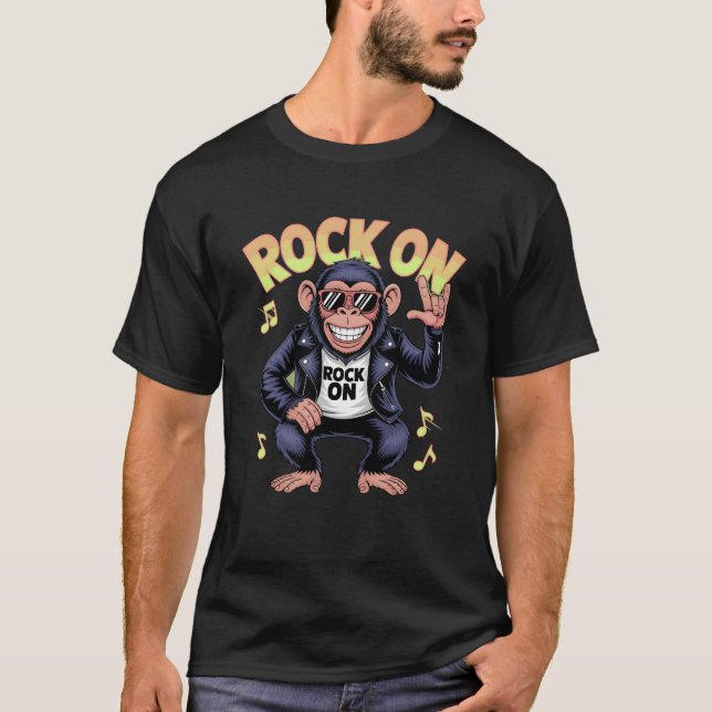 Rock On Cool Chimp With Sunglasseshrowing Rock gif T Shirt (Framsida)
