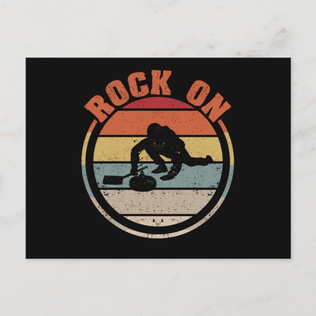 Rock on curling player team winter sports fan vykort (Framsida)