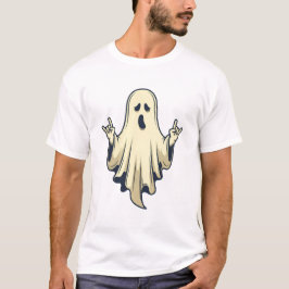Rock On Ghost Halloween Cool Spooky Vibes Design T Shirt