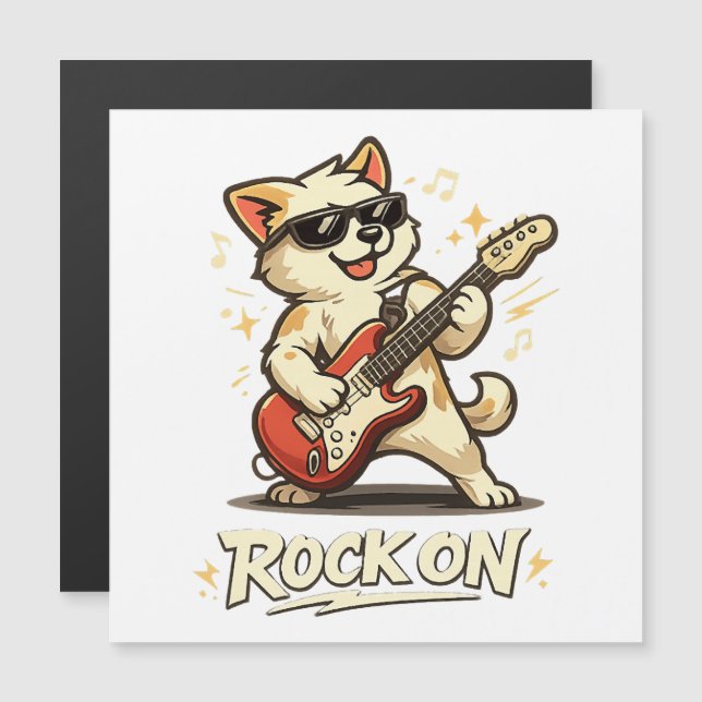 Rock On Gitarr Hund Rollig Rockmusik (Fram/baksida)