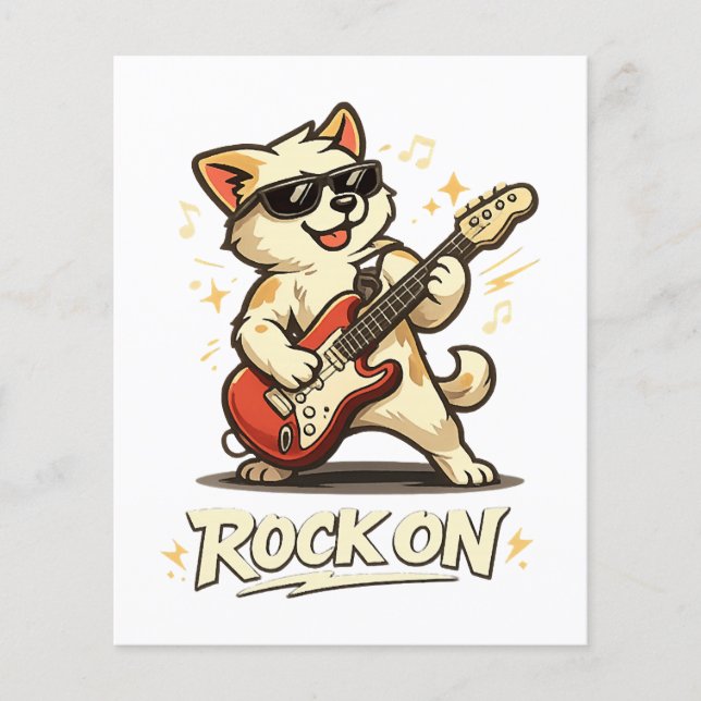 Rock On Gitarr Hund Rollig Rockmusik Flygblad (Framsidan)