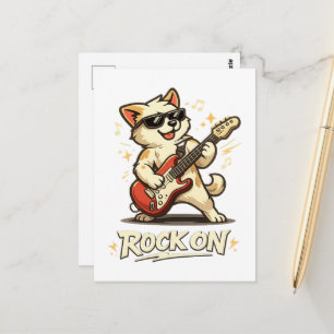 Rock On Gitarr Hund Rollig Rockmusik Vykort