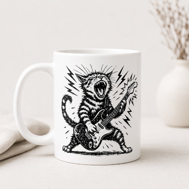 Rock On Heavy Metal Gitarr Katt Kaffemugg (Skapare uppladdad)