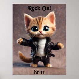 Rock On Kitty AI Fantasy Digital Art Print Design Poster