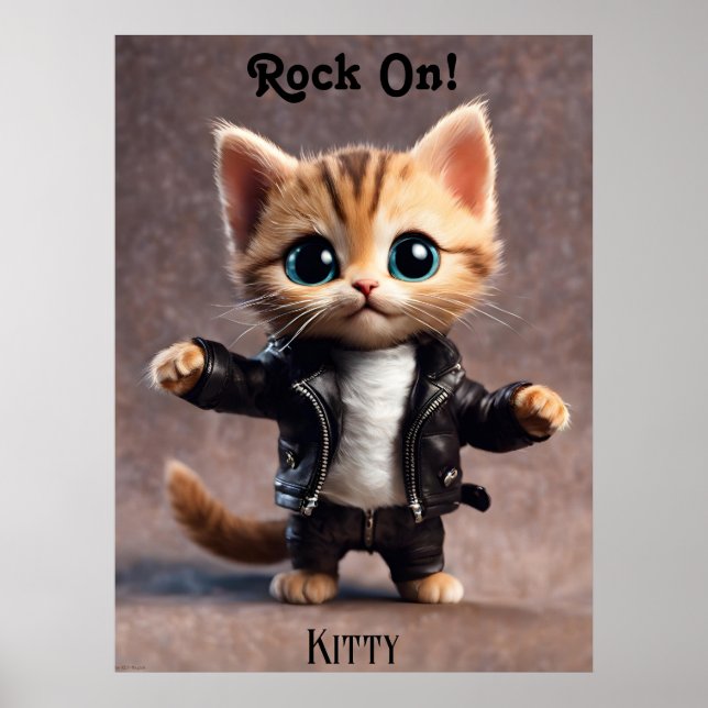 Rock On Kitty AI Fantasy Digital Art Print Design Poster (Framsidan)