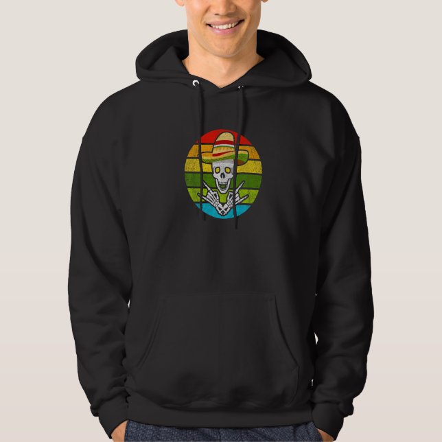 Rock On Mexican Skeleton Sombrero Dia De Los Muert Hoodie (Framsida)