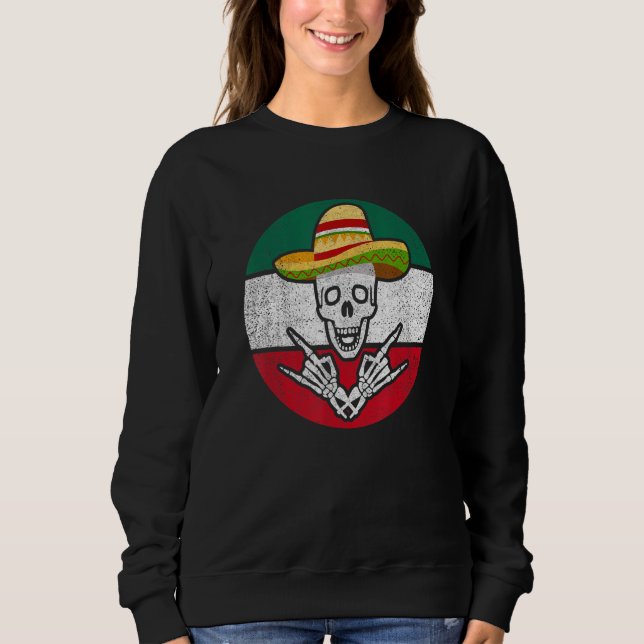 Rock On Mexican Skeleton Sombrero Dia De Los Muert T Shirt (Framsida)