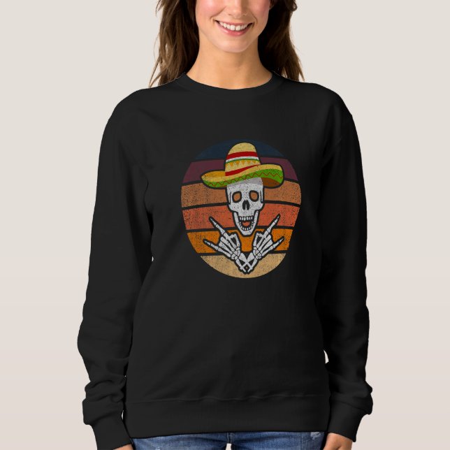 Rock On Mexican Skeleton Sombrero Dia De Los Muert T Shirt (Framsida)