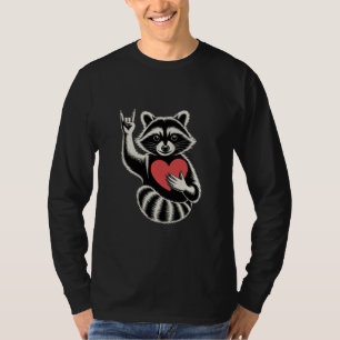 Rock On Raccoon Grafisk Punkrock Tvättbjörn T Shirt