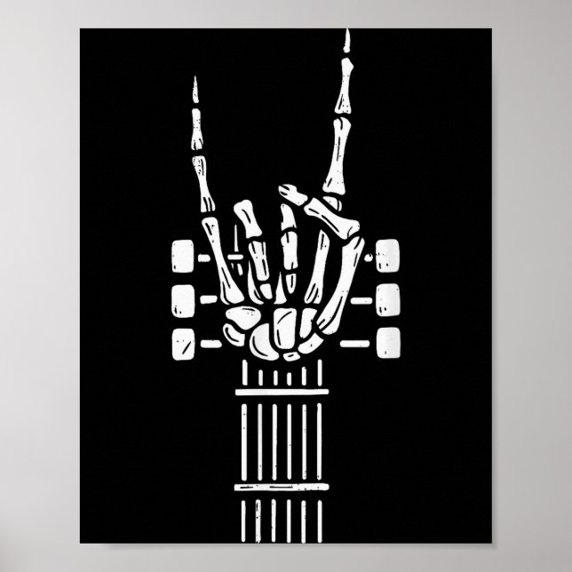 Rock On Skeleton Hand Guitar Guitarist Funny Music Poster (Framsidan)