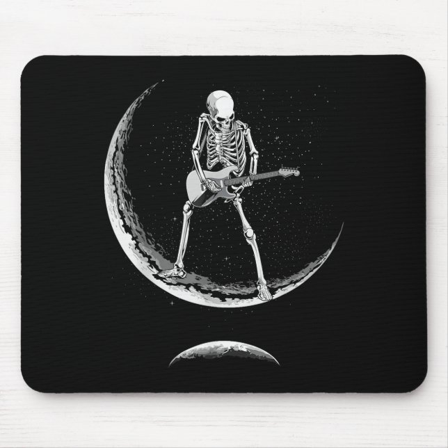 Rock On Skeleton Moon Shirt - Funny Halloween Rock Musmatta (Framsidan)