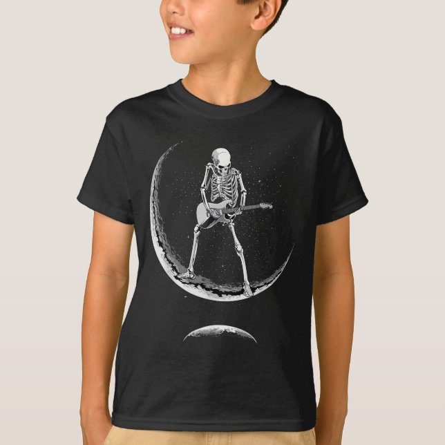 Rock On Skeleton Moon Shirt - Funny Halloween Rock T Shirt (Framsida)
