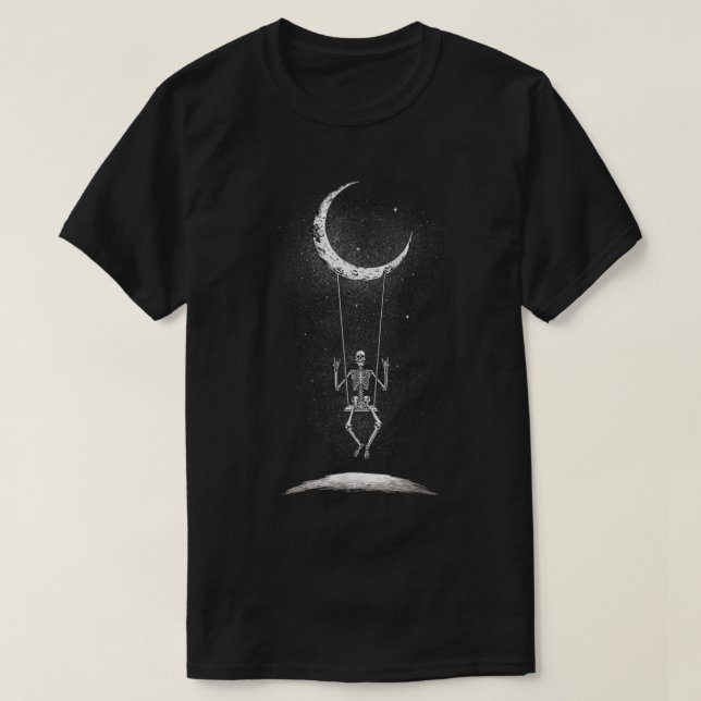 Rock On Skeleton Swinging From A Moon Concert Band T Shirt (Design framsida)