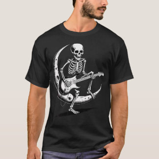 Rock On Skelett Måne Rock And Roll T Shirt