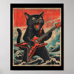 Rock On Vintage Gitarrist Katt Cool Band Stil Pres Poster