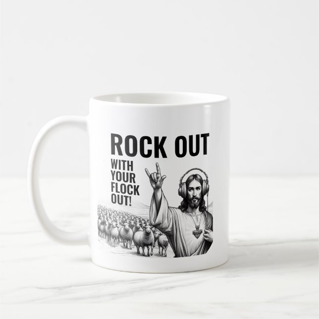 Rock Out with your Flock Out! - Funny Jesus Meme Kaffemugg (Vänster)