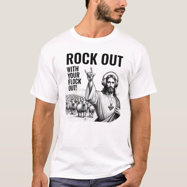 Rock Out with your Flock Out! - Funny Jesus Meme T Shirt (Framsida)