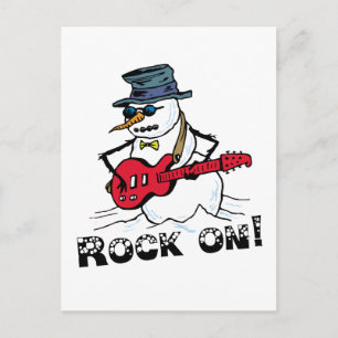 Rock På Gitarrspelande Snöman Vykort