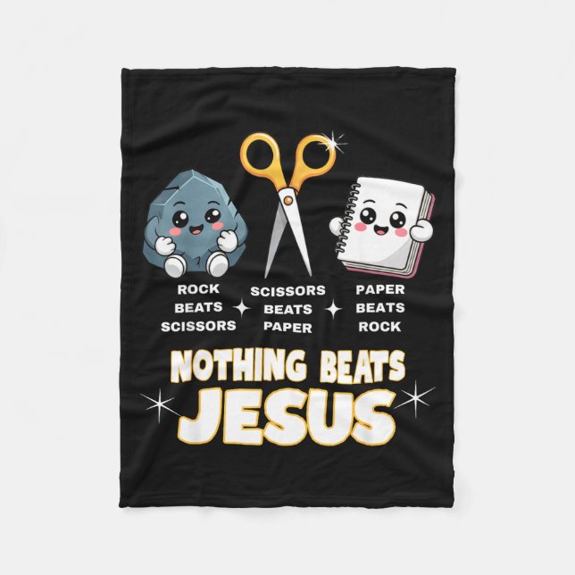 Rock Paper Scissors But Nothing Beats Jesus Funny  Fleecefilt (Framsidan)