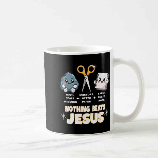 Rock Paper Scissors But Nothing Beats Jesus Funny  Kaffemugg (Höger)