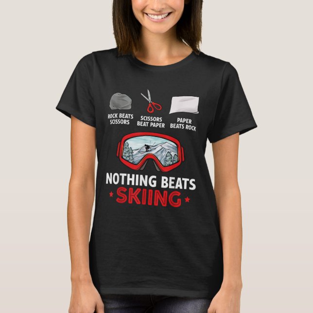 Rock Paper Scissors Nothing Beats Skiing  T Shirt (Framsida)