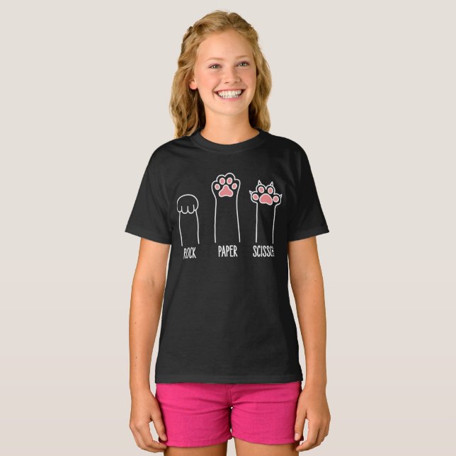 Rock Paper Scissors Rolig Kattpaw T Shirt (Hel framsida)