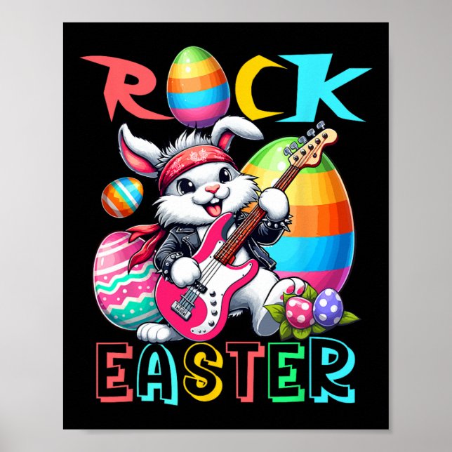 Rock Påsk Kostym Kanin Spelar Gitarr Gitarrist Poster (Framsidan)