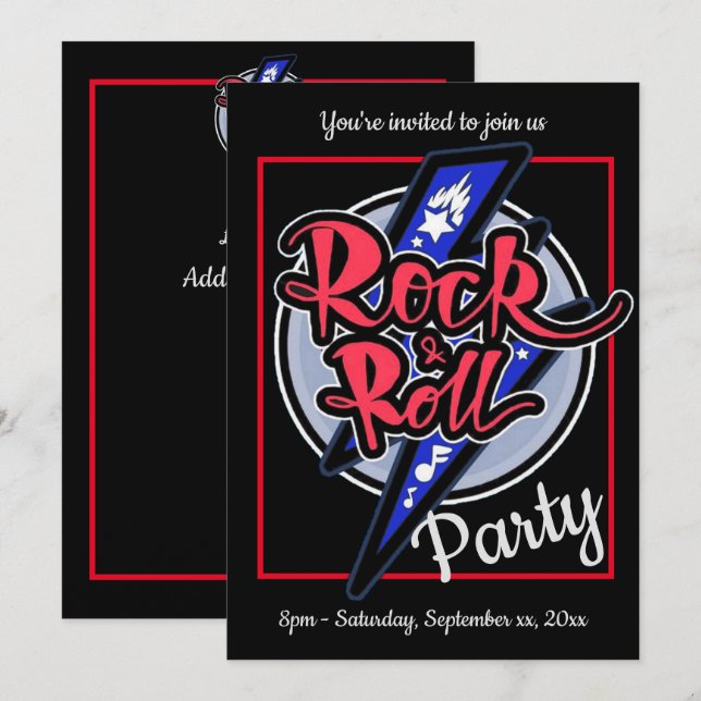 Rock & Roll Blixtfest Inbjudningar (Fram/baksida)