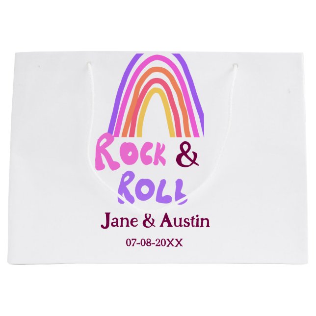 Rock & roll bröllop lägg till parnamn retro regnbå (Framsidan)