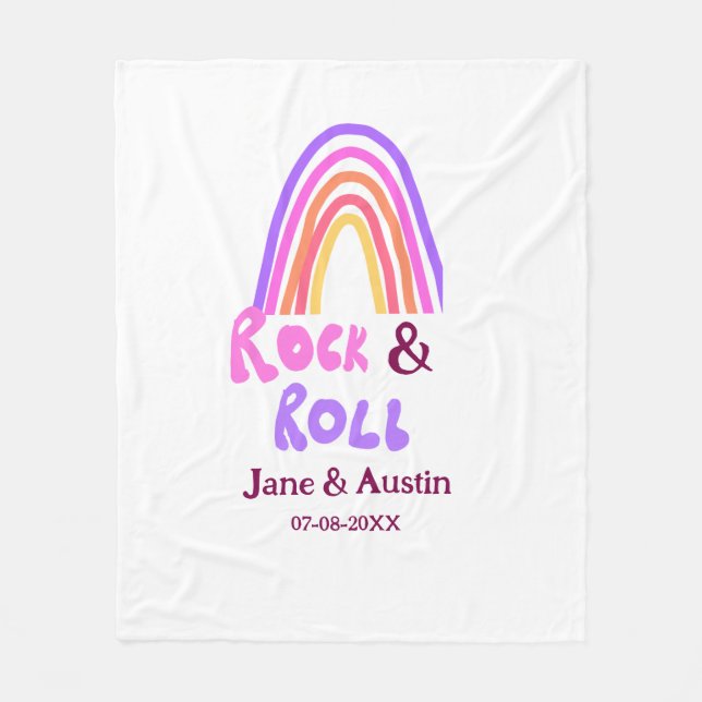 Rock & roll bröllop lägg till parnamn retro regnbå fleecefilt (Framsidan)