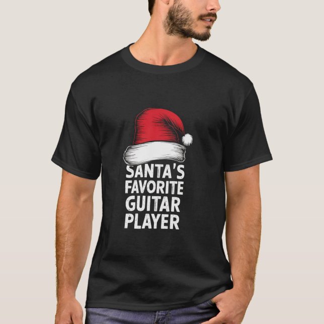 Rock Roll Christmas Santa Claus Guitar Player T Shirt (Framsida)