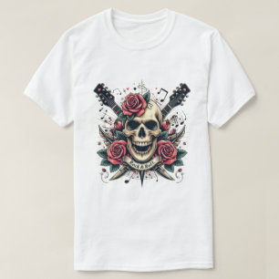 Rock & Roll Dödskalle Tatuering T-Shirt Design