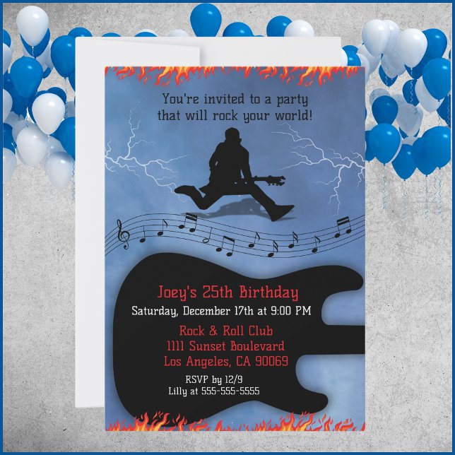 Rock & Roll Gitarr Födelsedagsfest Inbjudningar (Rock & Roll Guitar Birthday Party Invites)