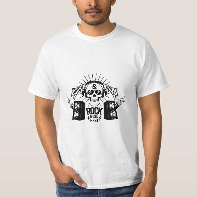 Rock & Roll Skull Music Fest Graphic T Shirt (Framsida)