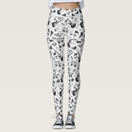 Rock & Roll-tema legging - svart och vit