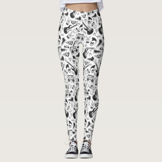 Rock & Roll-tema legging - svart och vit (Framsida)