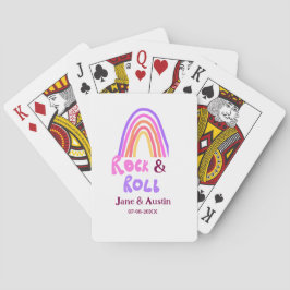 Rock & roll wedding add couple name retro rainbow  casinokort