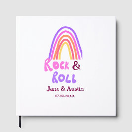 Rock & roll wedding add couple name retro rainbow  gästböcker