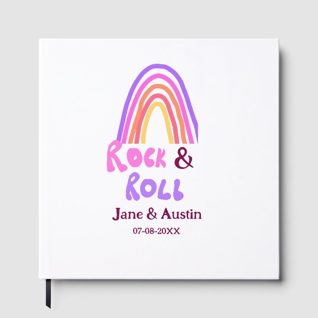 Rock & roll wedding add couple name retro rainbow  gästböcker (Framsida)