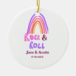 Rock & roll wedding add couple name retro rainbow  julgransprydnad keramik