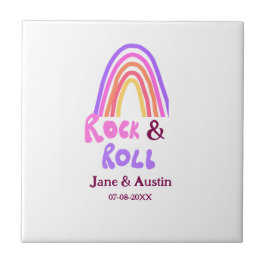 Rock & roll wedding add couple name retro rainbow  kakelplatta