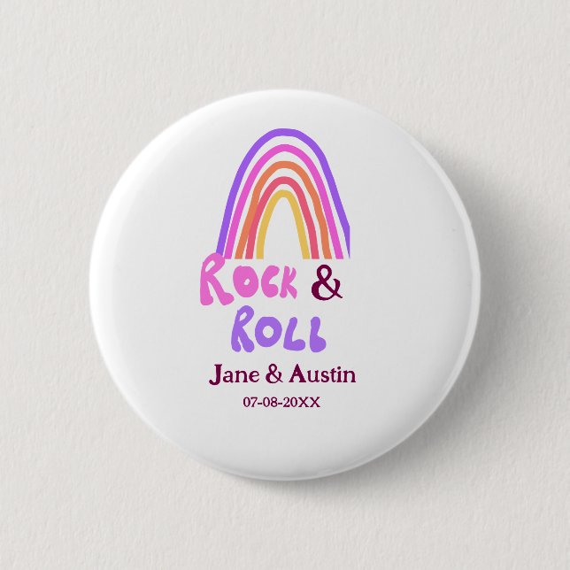 Rock & roll wedding add couple name retro rainbow  knapp (Framsida)