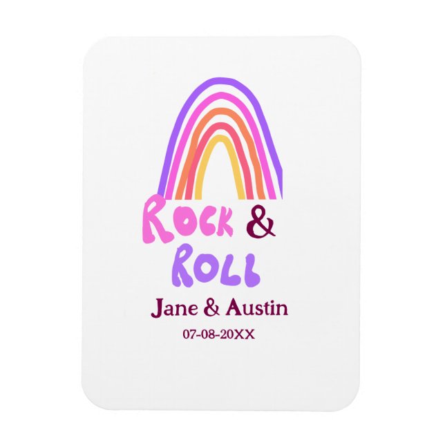 Rock & roll wedding add couple name retro rainbow  magnet (Vertikal)