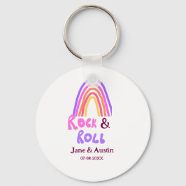 Rock & roll wedding add couple name retro rainbow  nyckelring