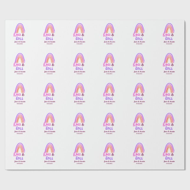 Rock & roll wedding add couple name retro rainbow  presentpapper (Platt)