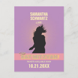 Rock Star Bat Mitzvah Spara Datum-Lila Rosa Meddelande Vykort