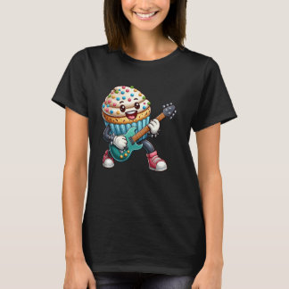 Rock Star Cupcake Cartoon Character Funny Guitar P T Shirt