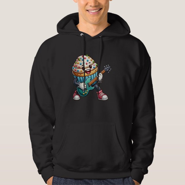 Rock Star Cupcake Serietecken Rolig Gitarr P Hoodie (Framsida)