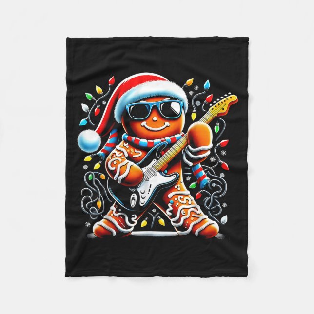 Rock Star Gingerbread Christmas Guitar Lights Men  Fleecefilt (Framsidan)